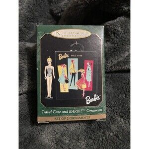 Hallmark 2000 Barbie Travel Case & Doll Keepsake Ornament Set New Open Box
